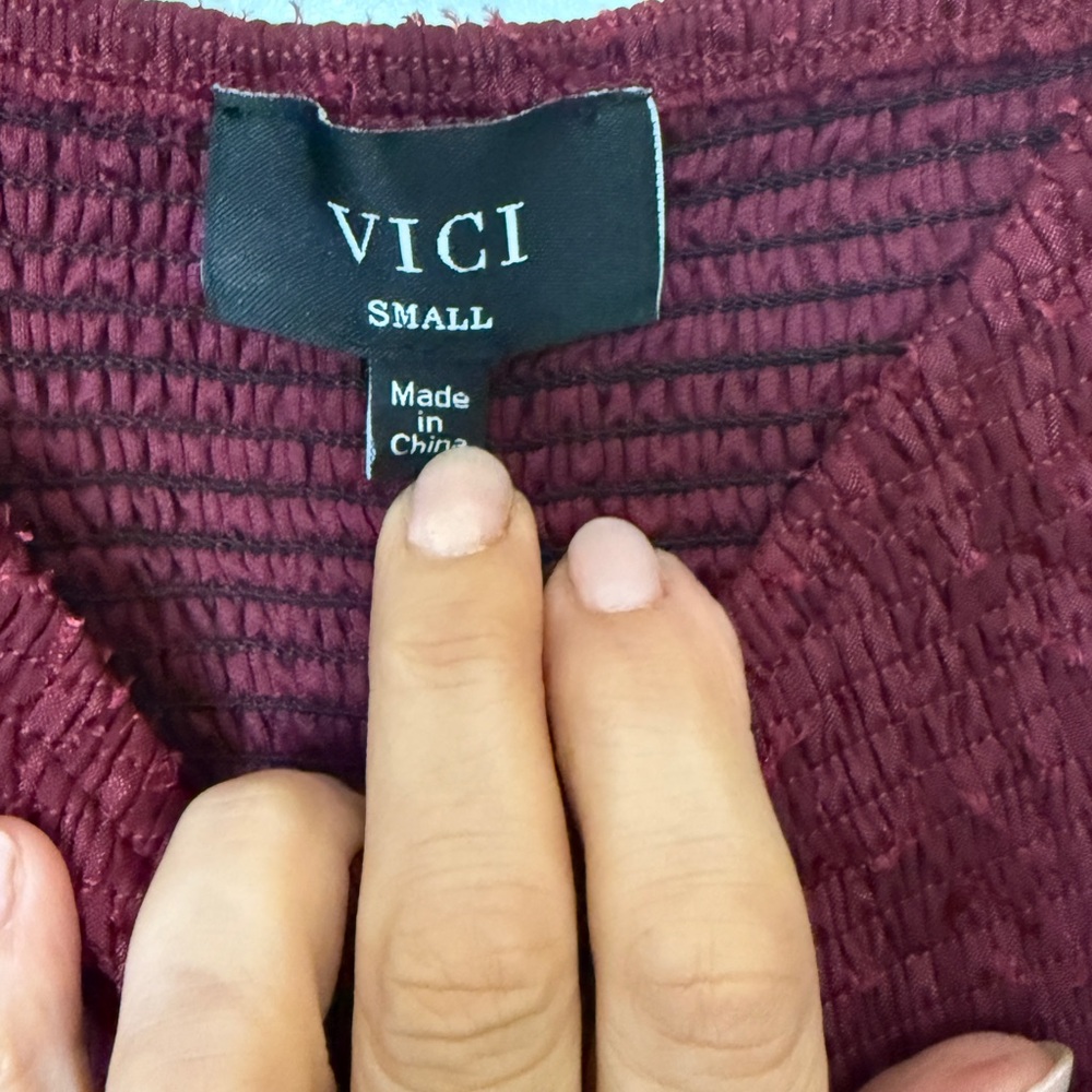 Vici leopard appliqué wine colored flounce smocked & tiered dress. So pretty! - Picture 6 of 9